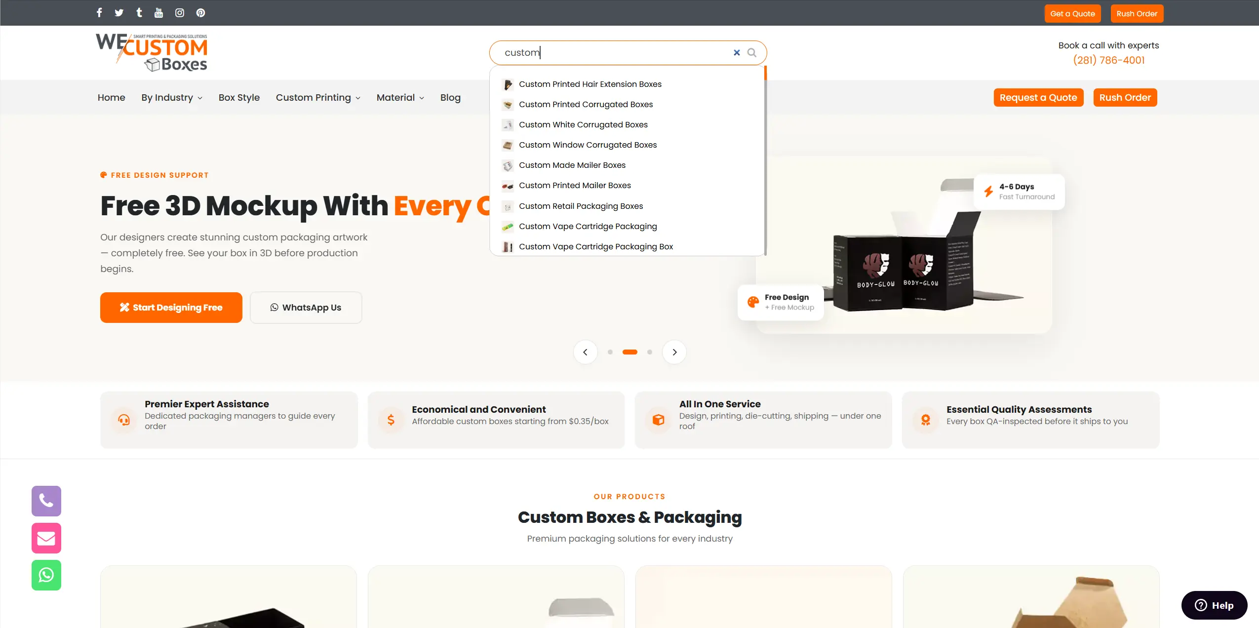 We Custom Boxes website preview